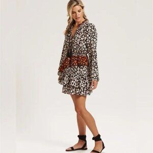 Marie Oliver Charley Dress Mini Mixed Neutral Leopard Print Ivory Black Brown M